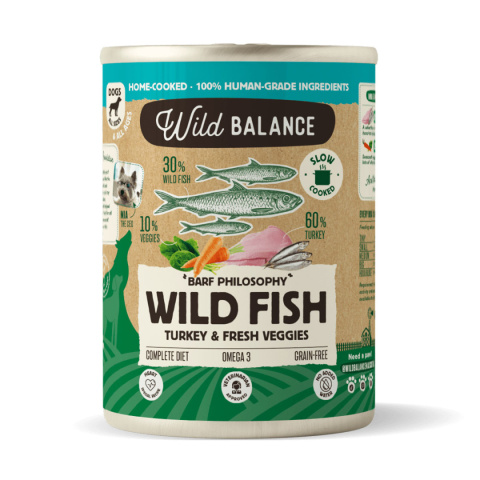 Wild Balance Indyk z dziką rybą z marchwią i szpinakiem (dorosły i szczeniak) 400 g