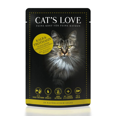 CAT'S LOVE Adult 85 g Mix cielęcina i indyk z kocimiętką i olejem lnianym