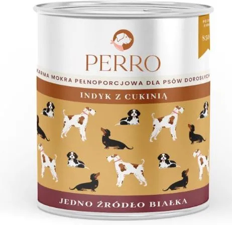 Perro Karma Mokra Indyk Z Cukinią Monobiałkowa Formuła Dla Psów Dorosłych 850G